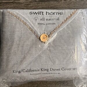Swift Home Prewashed 100% Cotton King/CA King Duvet Cover Set Ash Gray Eco NWT